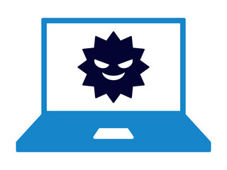 サイバー攻撃の脅威を表すノートパソコンに表示されたウイルスのイラスト