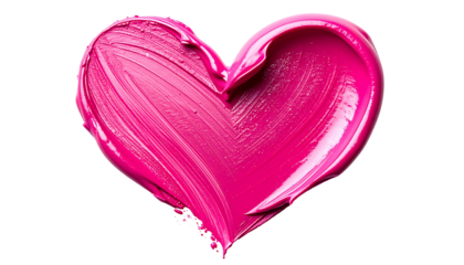 Bright pink heart formed by thick, brushed cosmetic texture against a stark black background