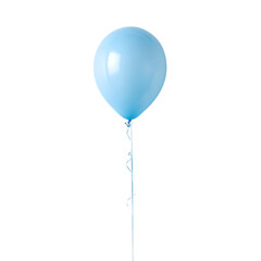 Single Light Blue Balloon with String on White Background. 