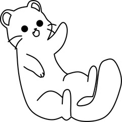 Cute line art of a playful cartoon animal lying on its back with a happy expression.