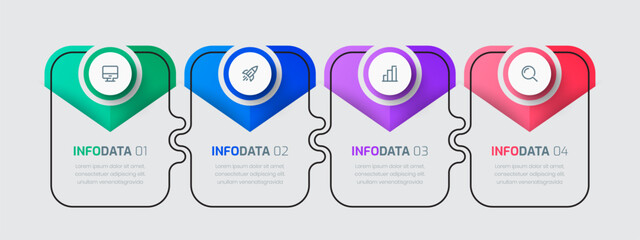Business Infographic Template with Thin Lines, 4 Options and Icons for Presentation