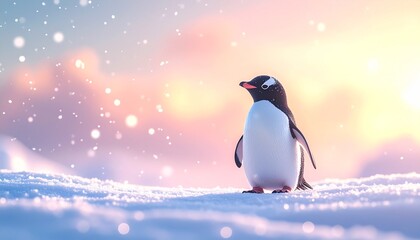Fototapeta premium 雪の上のペンギン、コピースペース