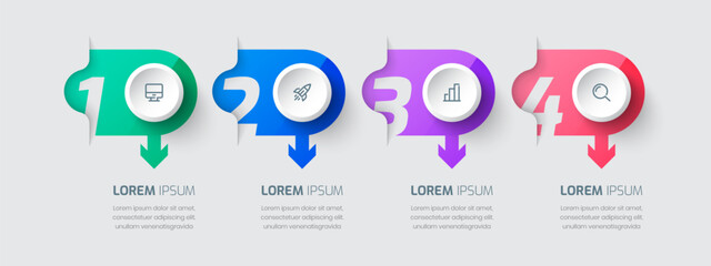 Infographic Design Presentation Business Template with Arrow, Colorful Style, 4 Number and Icon
