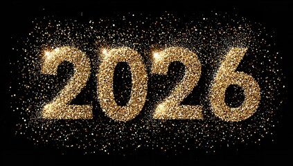Sparkling gold glitter numbers 2026 create a luxurious, festive celebration on a dark background, perfect for New Year's Eve