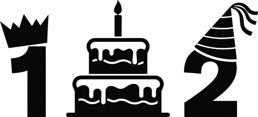 Celebrate first birthday second birthday party cake icon vector