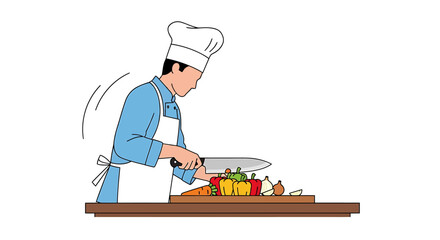 Professional Chef Cutting Vegetables on a Cutting Board Illustration