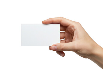 Obraz premium Hand holding a blank business card isolated on transparent background