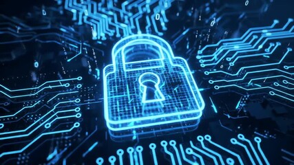 Digital padlock on a circuit board with binary code - Powered by Adobe
