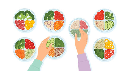 Healthy Food Choices Balanced Diet Meal Preparation Illustrations