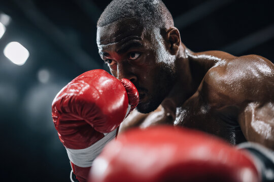 Professional boxer in the ring preparing to strike opponent
