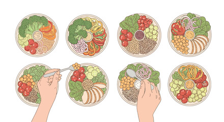 Colorful and Nutritious Bowls A Healthy Food Illustration Showing Delicious and Vibrant Meals