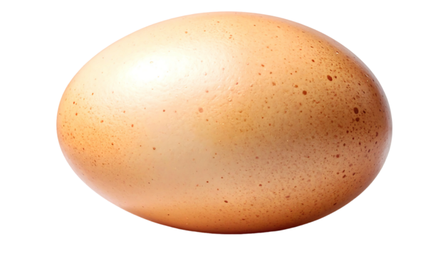 Close up view of a mottled brown, oval-shaped chicken egg against a stark black background, simple and natural