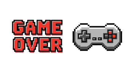 Pixelated game over screen with a retro controller illustration © Mstsalma