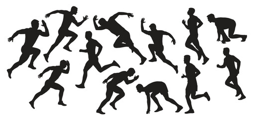 collection of running man silhouettes in different poses 