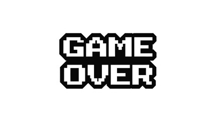 Pixelated game over screen with bold black text on a white background