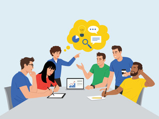 group of young creative people discussing business brainstorming meeting