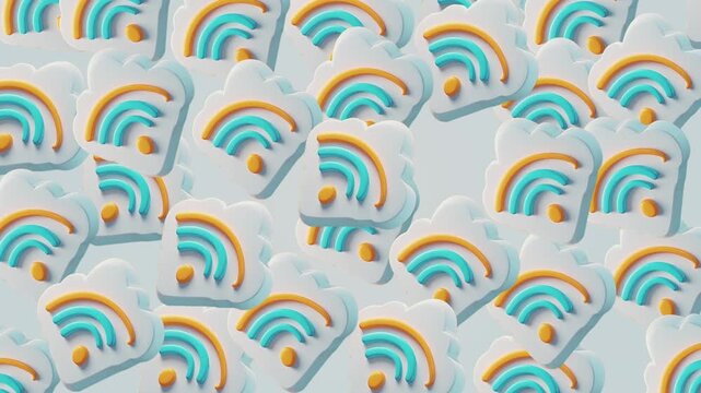 Animated background pattern for National Internet Day event. A repeating pattern of stylized, multi-colored WiFi symbols against a light background.
