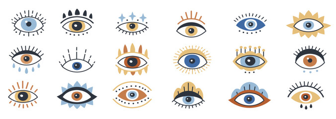 evil magical eye set in a trending contemporary modern style