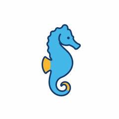 Obraz premium A blue seahorse with yellow fins and a curled tail on a white background