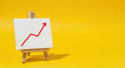 Business Growth Chart Painted on Canvas: Upward Trend Depicted on White Board with Red Arrow Against Bright Yellow Backdrop Illustrating Success