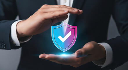 Business Protection Shield with Hands: Security Assurance, Digital Guard, Trustworthy Defense, Safe, Safeguard, Secure Company, Reliable Guarantee