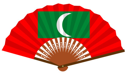 モルディブ　南アジア　国旗　和風　扇子
