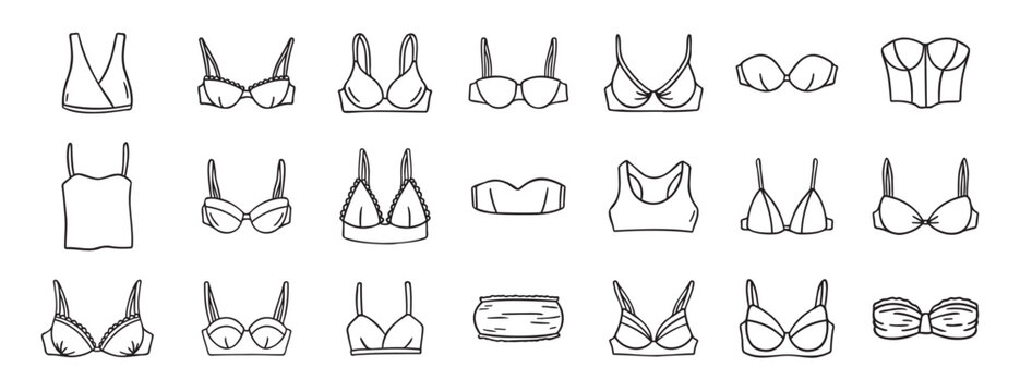 Lingerie fashion feminine lacy woman underwear bra icon doodle hand drawn. Outline line drawing clipart symbol