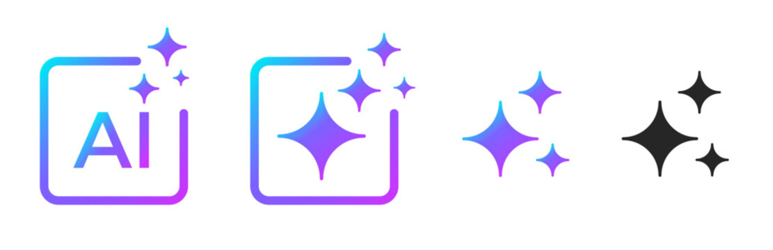 AI generate with square and stars icons. Vector symbols for artificial intelligence and creativity apps. Sparkles generate prompt.