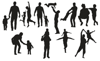 collection of father and son or dad and baby silhouettes in .