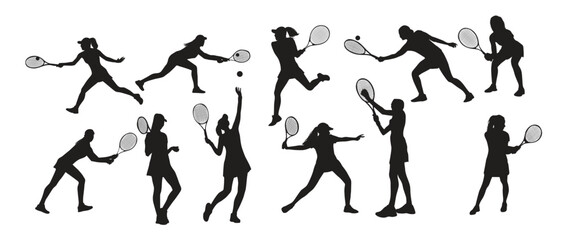 collection of female tennis player silhouettes in different