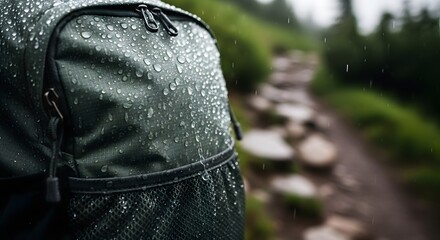 Raindrops on a Hiking Backpack - Adventure on the Trail