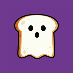 Cute Ghost Toast Slice Halloween Food Puns Mascot Illustration