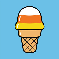 Candy Corn Ice Cream Cone Cartoon Vector Illustration