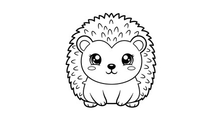 Cute black-and-white cartoon hedgehog with large eyes and stylized spines.