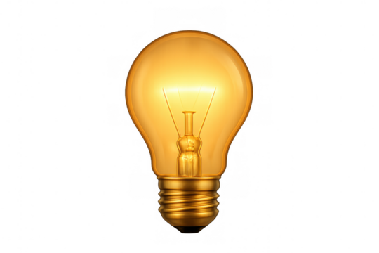 Glowing light bulb concept illuminating ideas, inspiration, energy, and creativity on transparent background