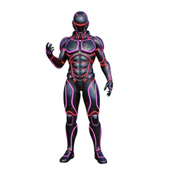 Futuristic cyborg warrior in black and pink suit isolated on transparent background