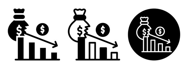 Money Loss Icon Collection Glyph & Mixed Style