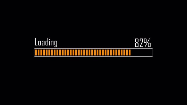 Loading progress bar animation with black background, Animated progress bar from 0 to 100.
