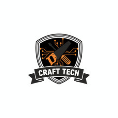 Craft Tech Shield Tools Circuit Vector Logo