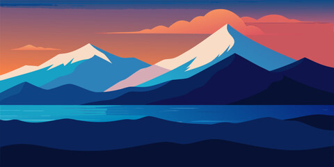 Mountain Range Reflecting in Calm Water at Sunset mountains