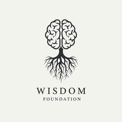 Wisdom Brain Tree Roots Foundation Vector Logo