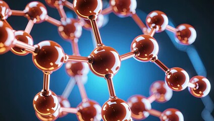 3D molecular structure transition from blue to red tones, symbolizing nanotechnology transformation, chemical bonding dynamics, and atomic connection in scientific visualization and research. - Powered by Adobe