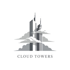 Minimalist Art Deco Skyscraper Cloud Towers Logo