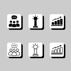 A set of six icons, each representing a different concept or idea