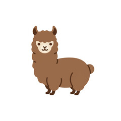 Fototapeta premium Cute brown cartoon alpaca standing on a white background