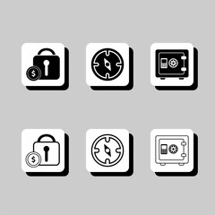 A set of six icons, each with a different design, including a key, a compass