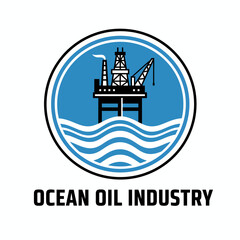 Oil Rig Offshore Platform on Ocean Waves Logo