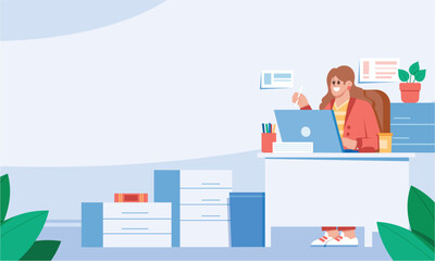 Female Office Worker at Desk ...