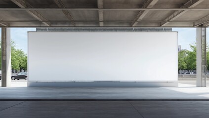 Edited visual for advertising billboard display at pedestrian walkway of MRT train station. Blank billboards of advertising space for mock up purpose; OOH ad placement