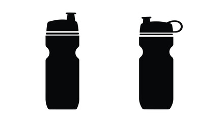 Two black silhouette water bottles isolated on a plain white background
